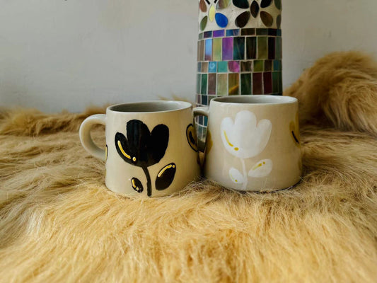 Hand-painted Floral Ceramic Coffee Mug, Personalized Handmade Pottery Mug for Gifts