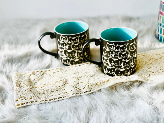 Cats Handmade Ceramic Coffee Mug, Personalized Kitty Pottery Mug for Gifts