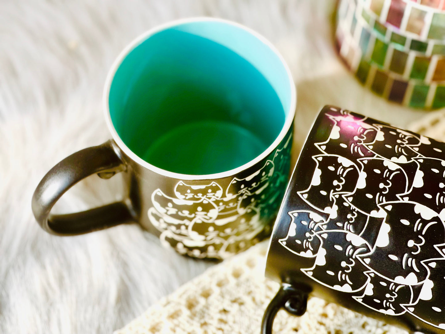 Cats Handmade Ceramic Coffee Mug, Personalized Kitty Pottery Mug for Gifts