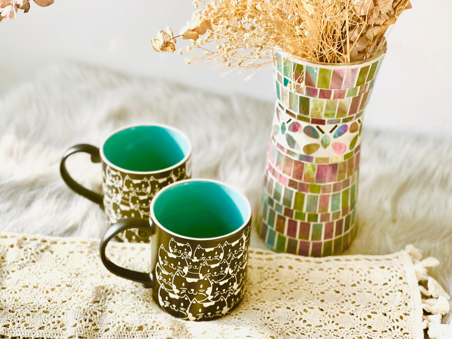 Cats Handmade Ceramic Coffee Mug, Personalized Kitty Pottery Mug for Gifts