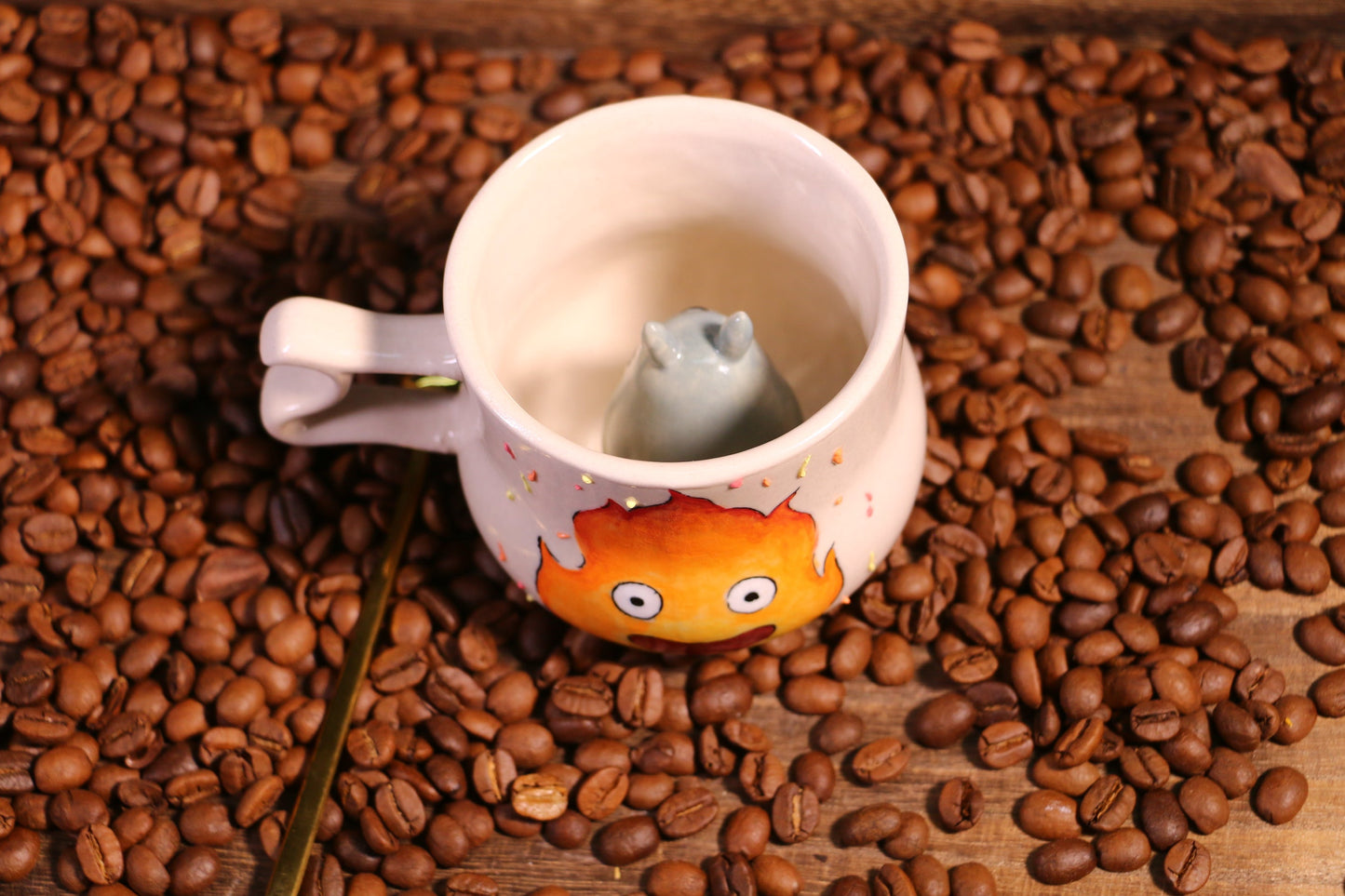 Handmade Fire Demon Character Cup, Totoro Inside Cup, Unique Anime Gift