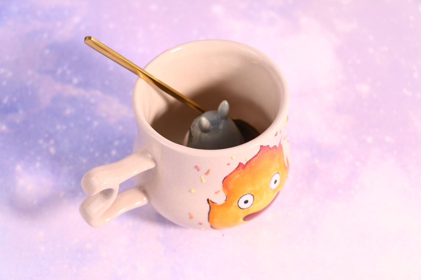 Handmade Fire Demon Character Cup, Totoro Inside Cup, Unique Anime Gift