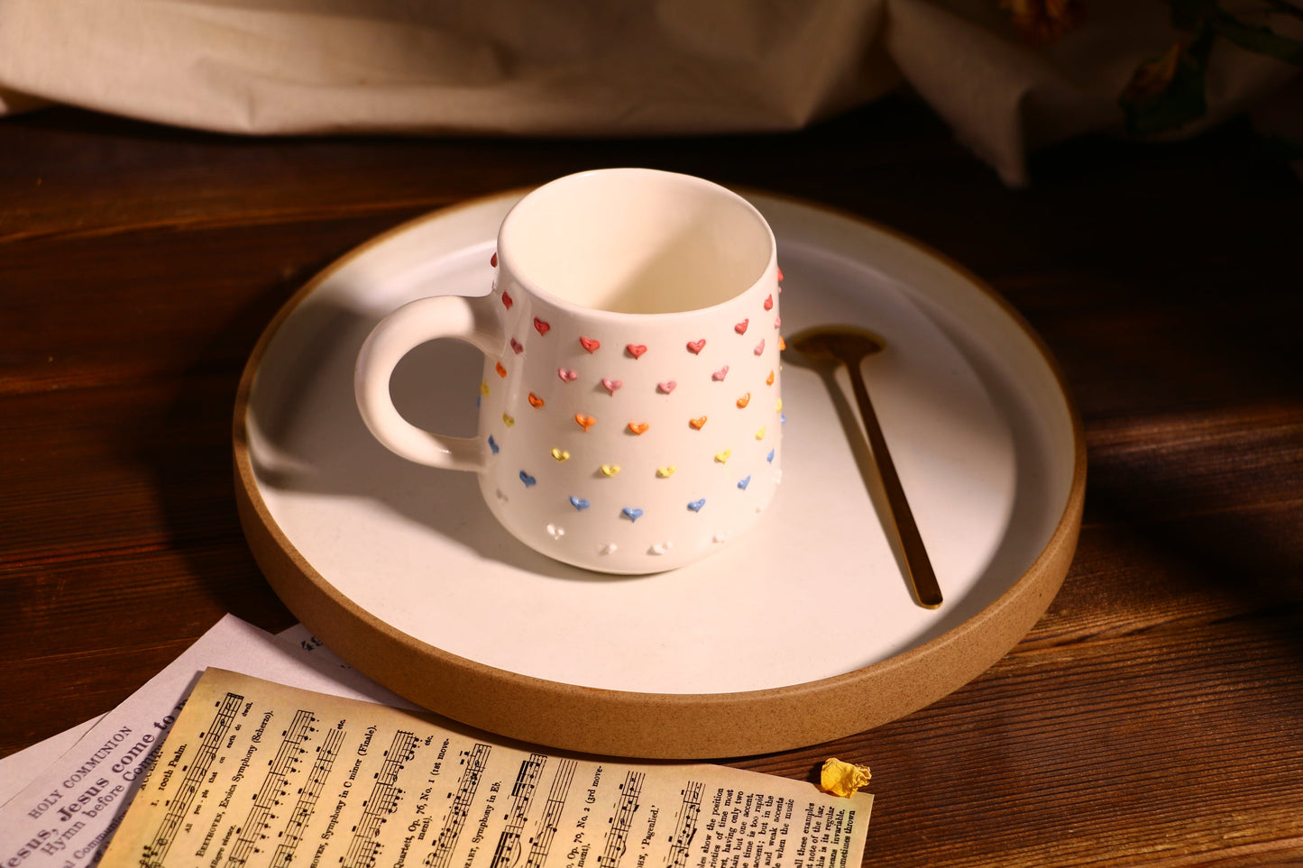 Rainbow Heart Ceramic Coffee Mug, Personalized Handmade Pottery Cup for Gifts