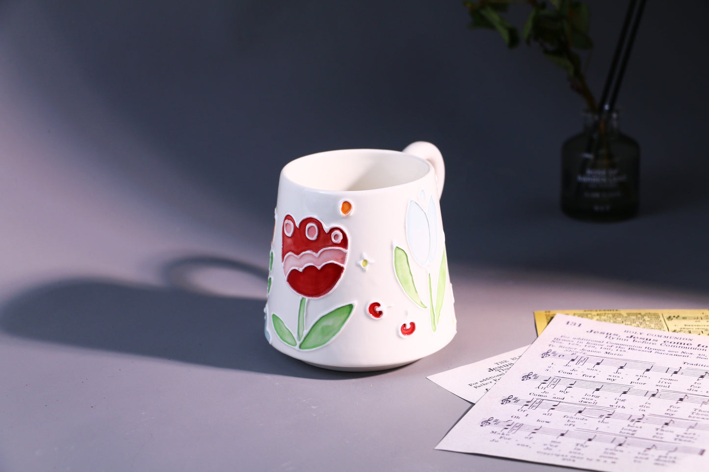 Floral Ceramic Coffee Mug, Personalized Handmade Pottery Cup for Heartwarming Gifts