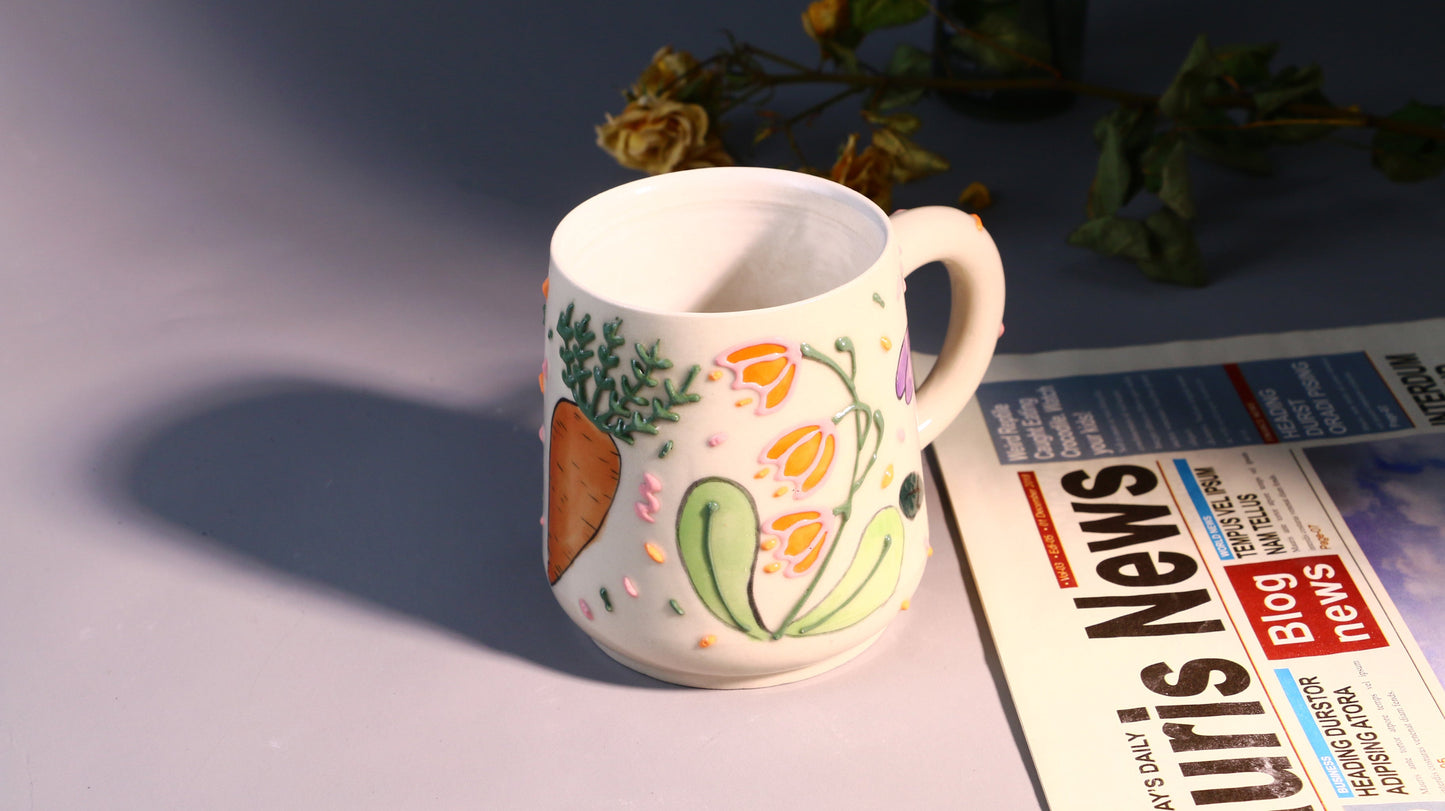 Whimsical Rabbit Ceramic Coffee Mug, Hand-painted Personalized Handmade Pottery Cup for Gift