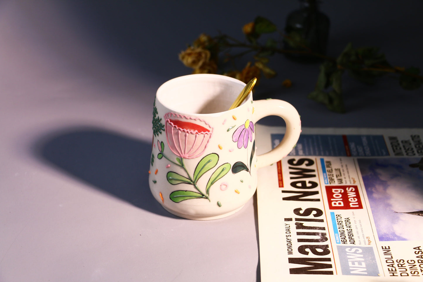 Whimsical Rabbit Ceramic Coffee Mug, Hand-painted Personalized Handmade Pottery Cup for Gift