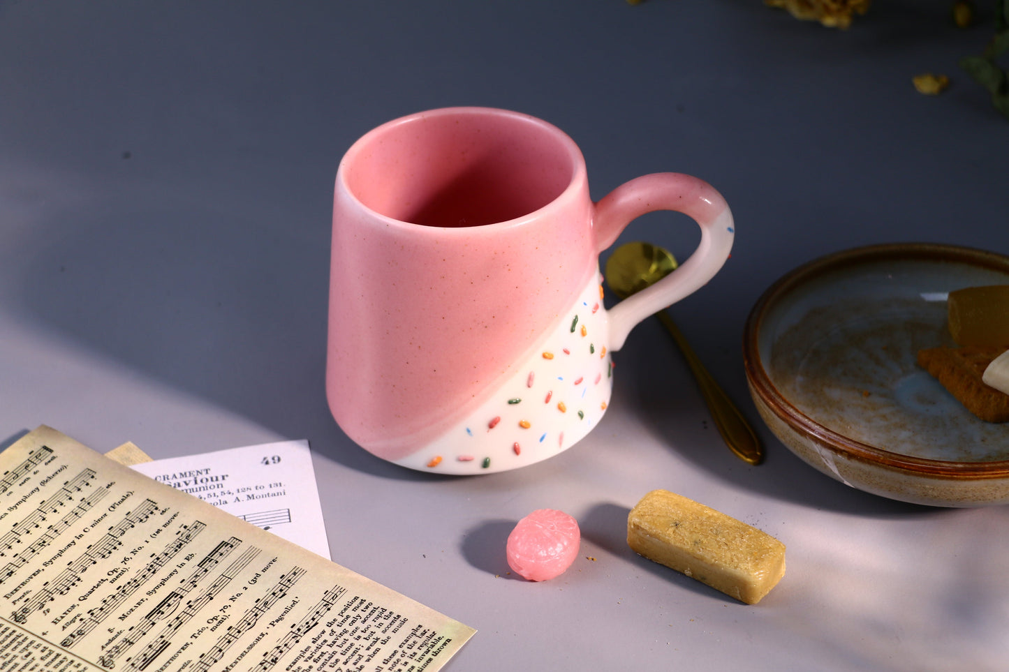 Pink Ceramic Coffee Mug, Ice-cream Personalized Handmade Pottery Cup for Gifts