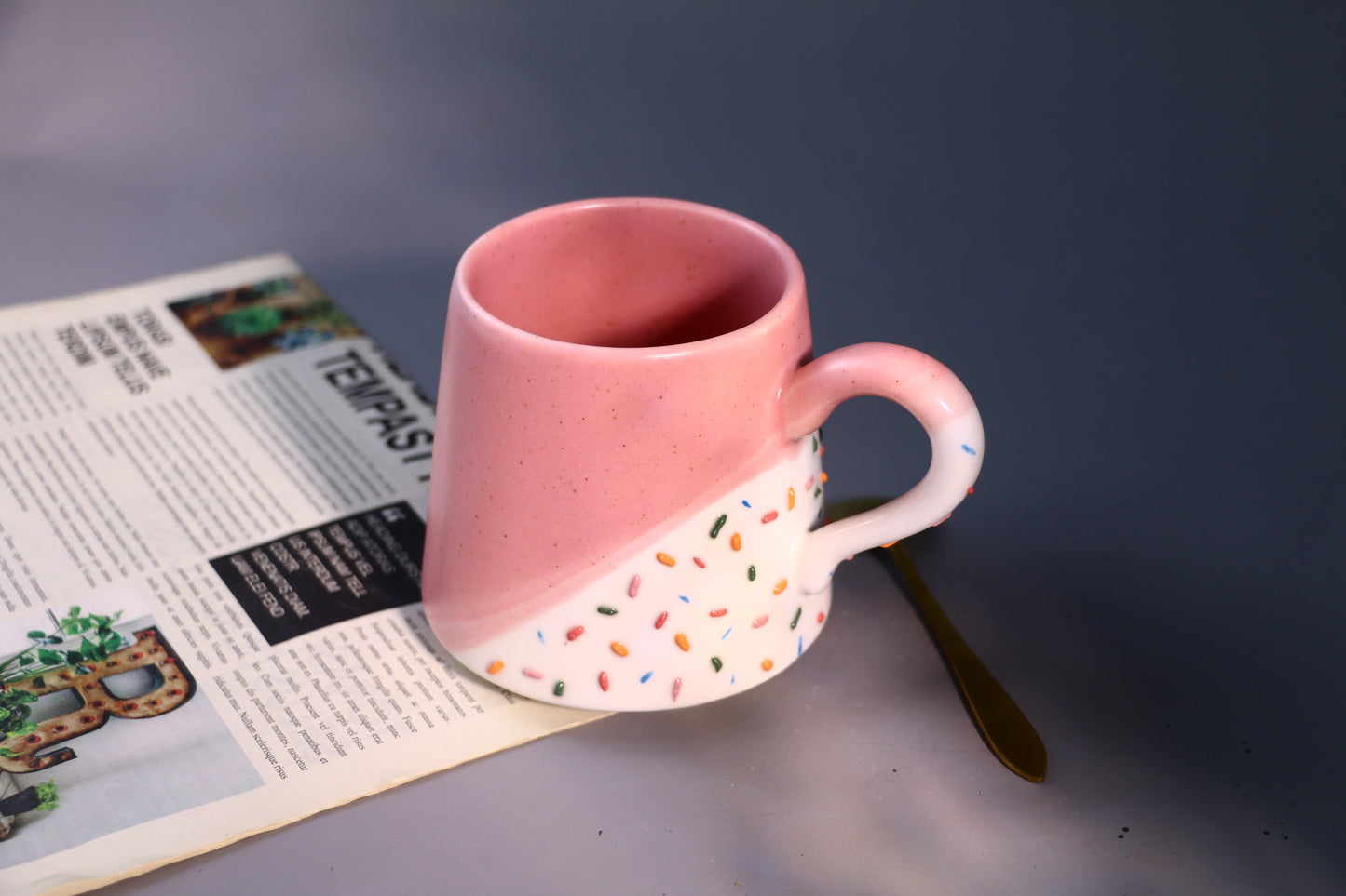 Pink Ceramic Coffee Mug, Ice-cream Personalized Handmade Pottery Cup for Gifts