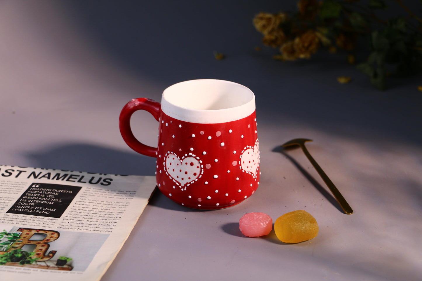 Red Heart Ceramic Coffee Mug, Personalized Handmade Pottery Cup for Housewarming Gifts
