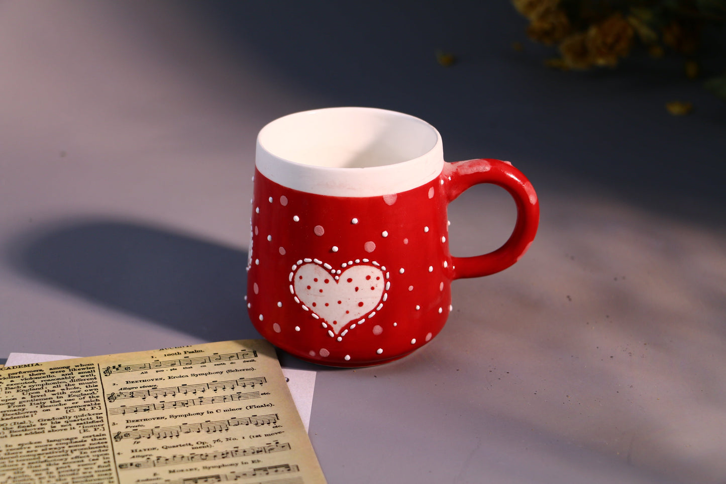 Red Heart Ceramic Coffee Mug, Personalized Handmade Pottery Cup for Housewarming Gifts