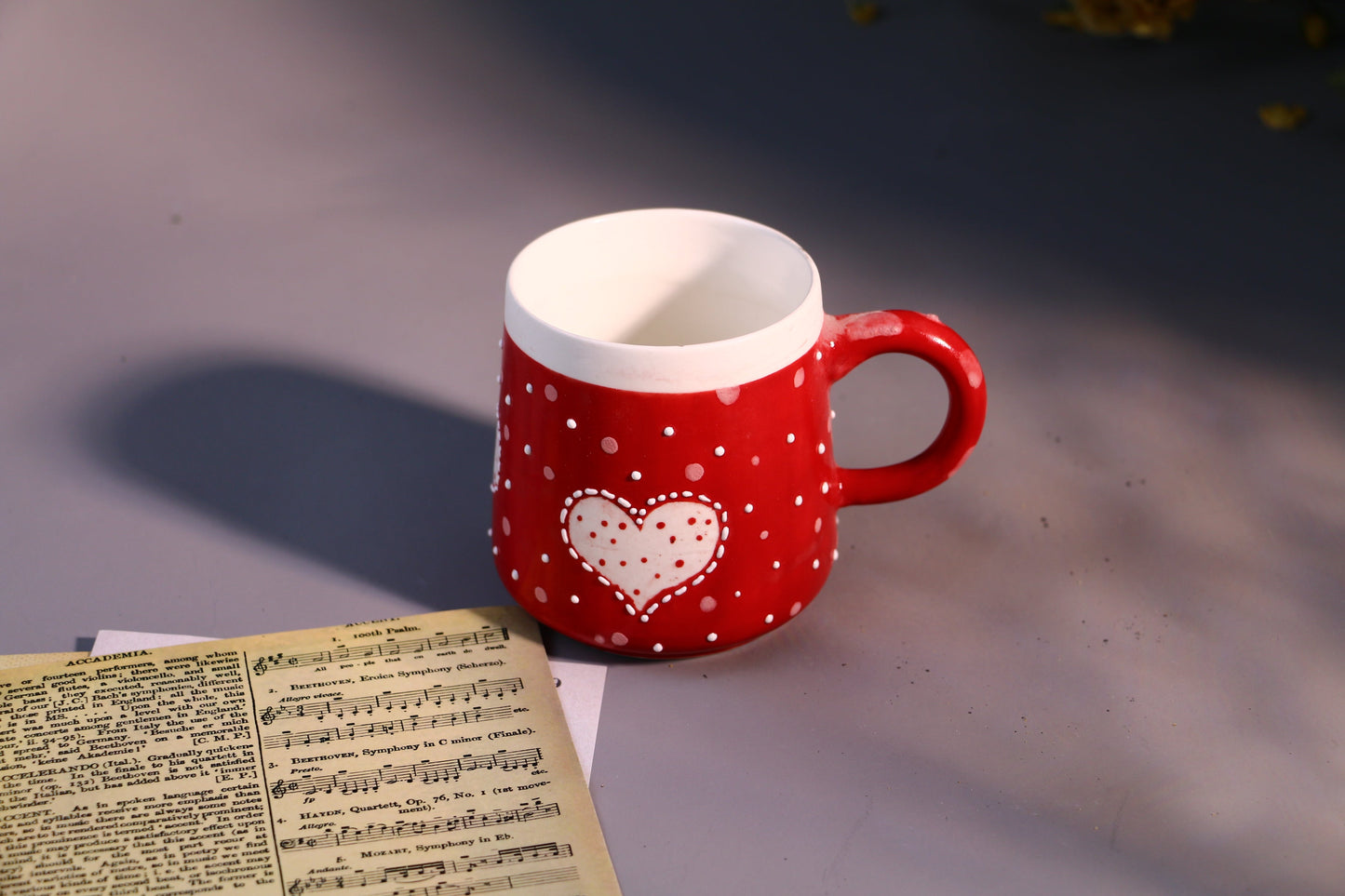 Red Heart Ceramic Coffee Mug, Personalized Handmade Pottery Cup for Housewarming Gifts