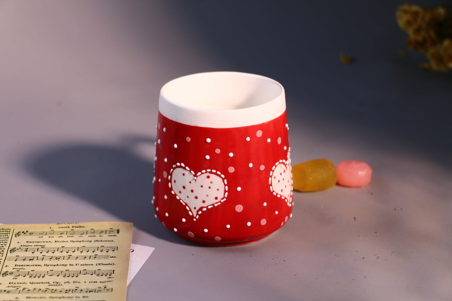 Red Heart Ceramic Coffee Mug, Personalized Handmade Pottery Cup for Housewarming Gifts