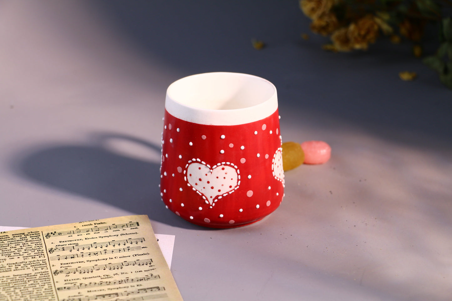 Red Heart Ceramic Coffee Mug, Personalized Handmade Pottery Cup for Housewarming Gifts