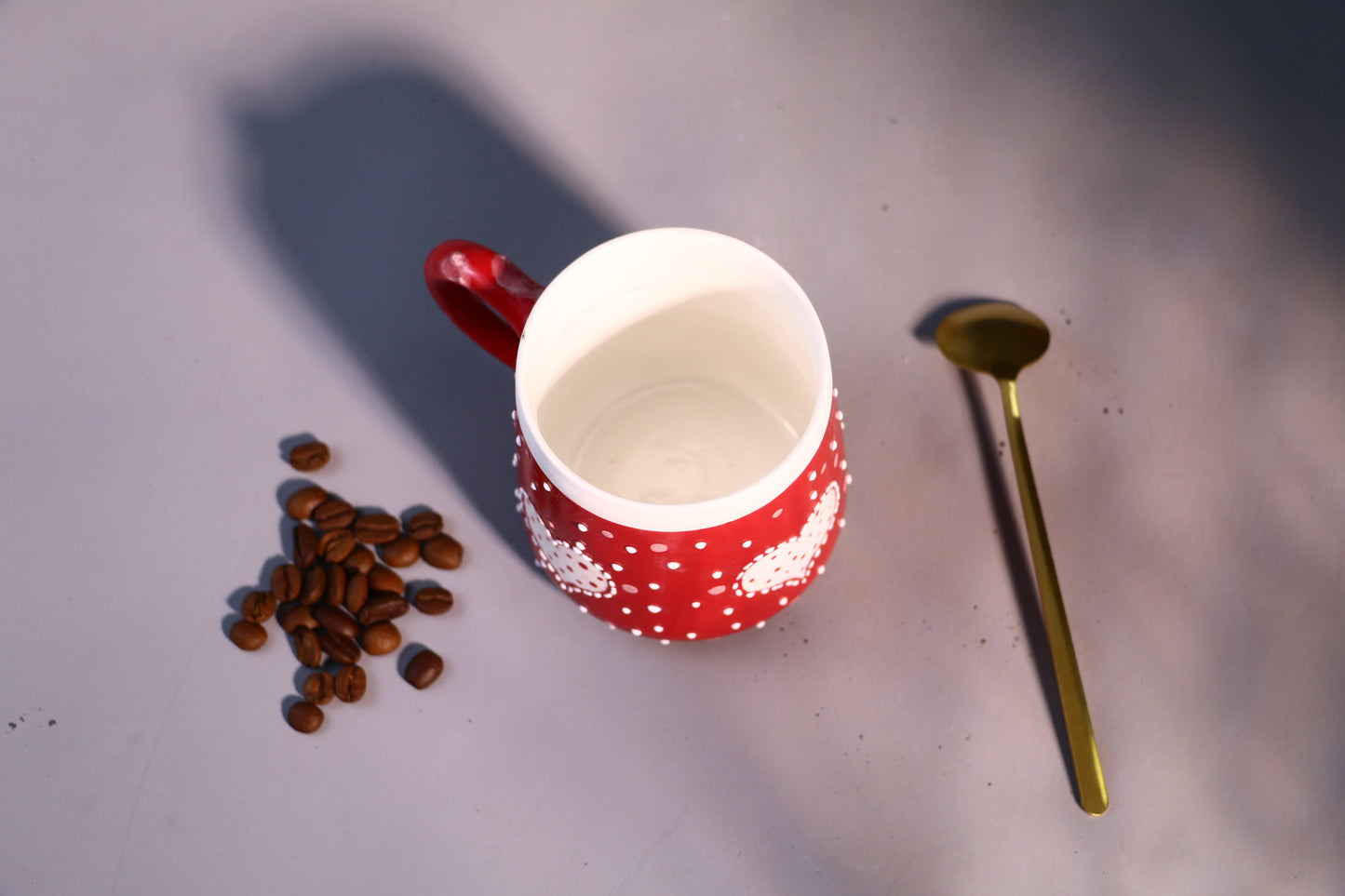 Red Heart Ceramic Coffee Mug, Personalized Handmade Pottery Cup for Housewarming Gifts