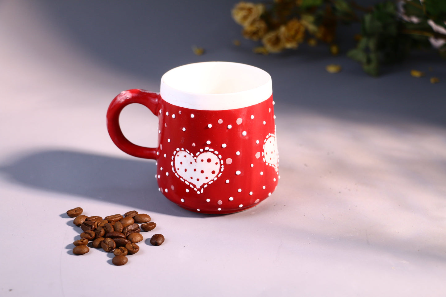 Red Heart Ceramic Coffee Mug, Personalized Handmade Pottery Cup for Housewarming Gifts