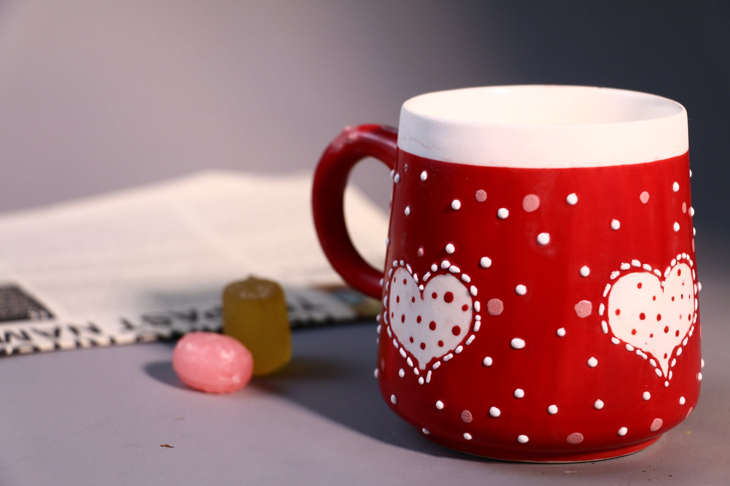 Red Heart Ceramic Coffee Mug, Personalized Handmade Pottery Cup for Housewarming Gifts