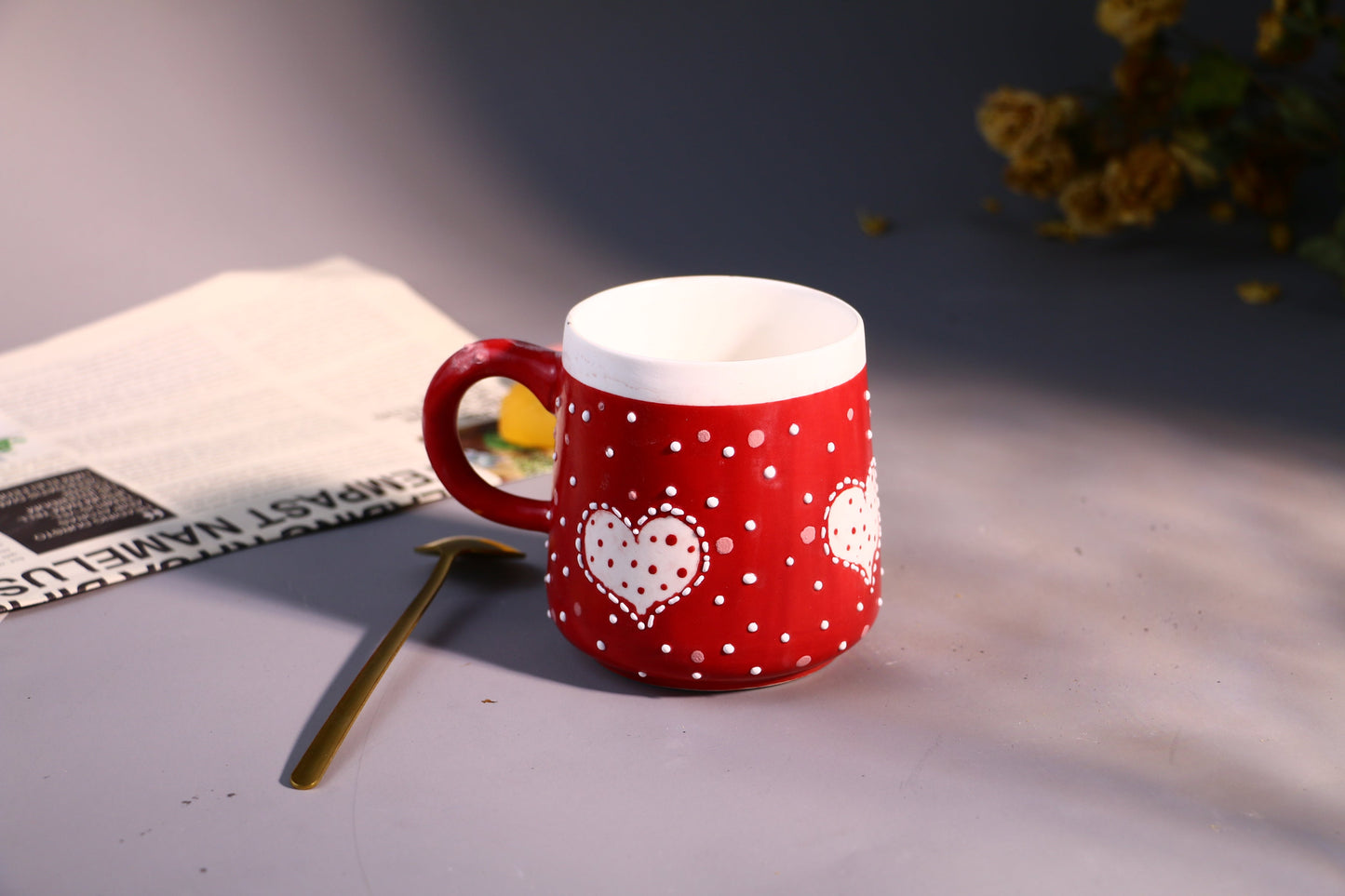 Red Heart Ceramic Coffee Mug, Personalized Handmade Pottery Cup for Housewarming Gifts