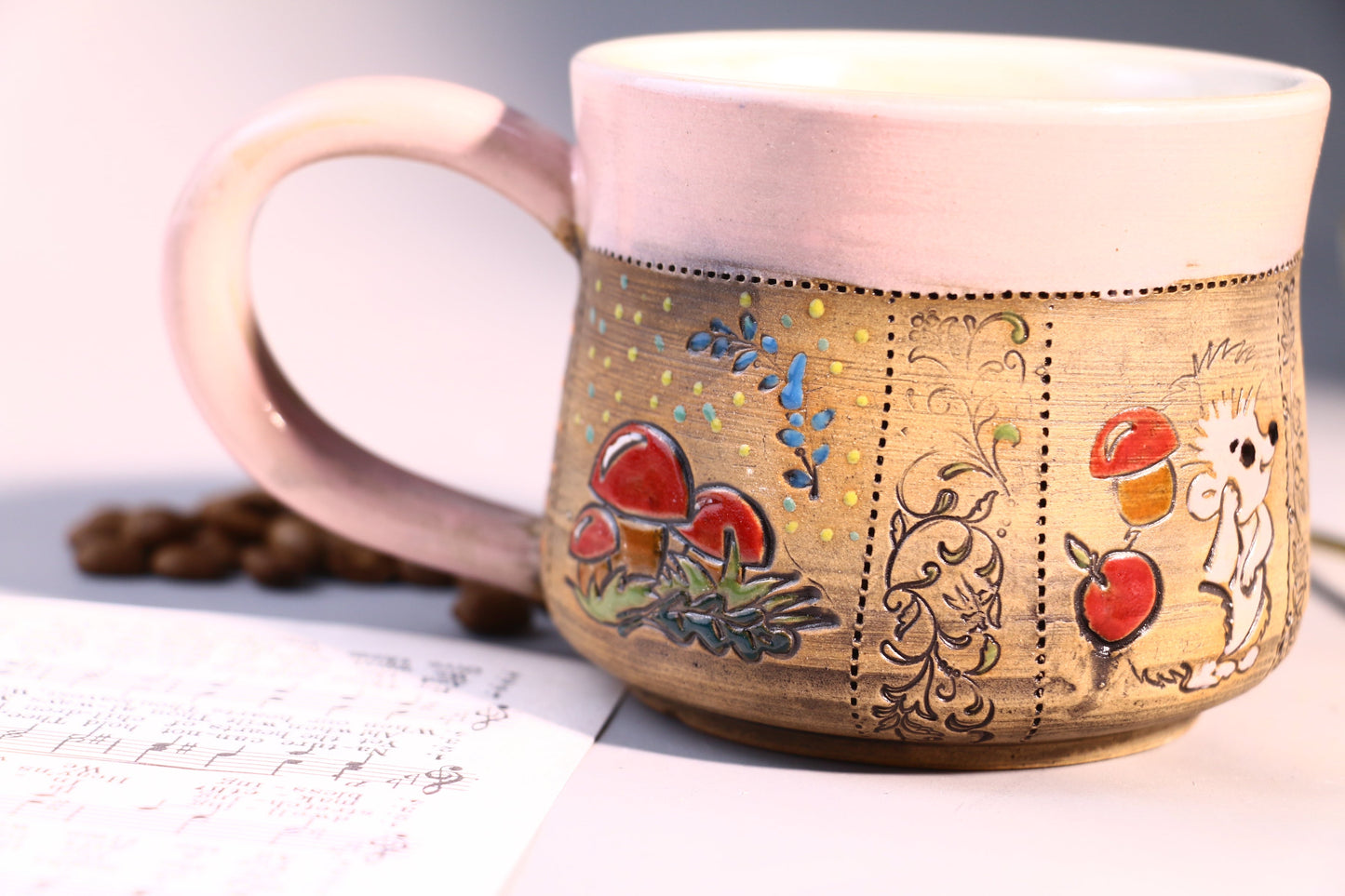 Natural Hand-painted Ceramic Coffee Mug, Floral Personalized Handmade Pottery Cup for Gifts