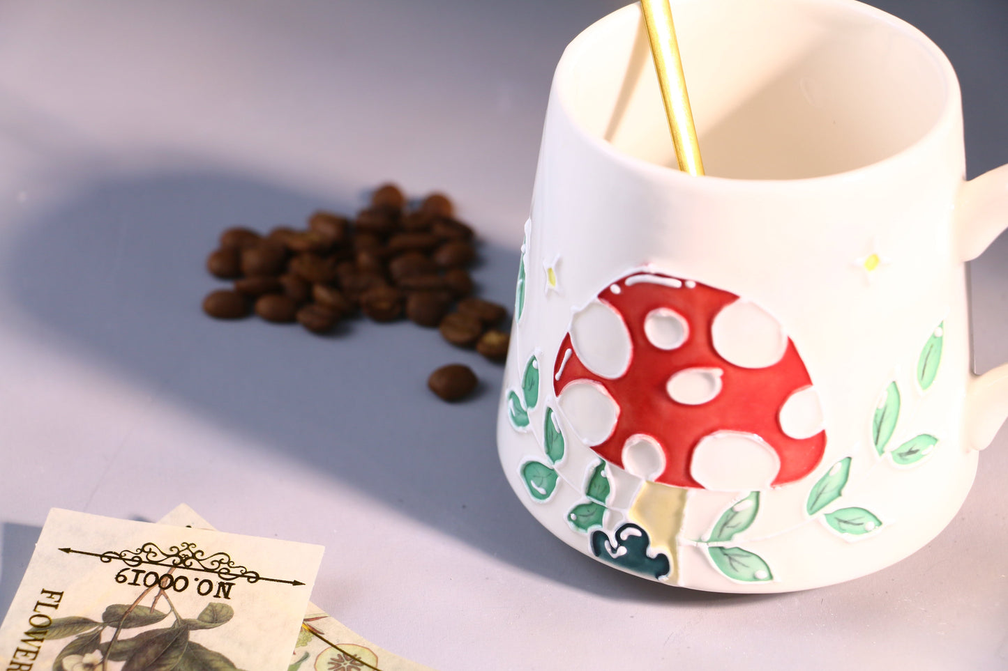 Mushroom Ceramic Coffee Mug, Personalized Handmade Pottery Cup for Gifts