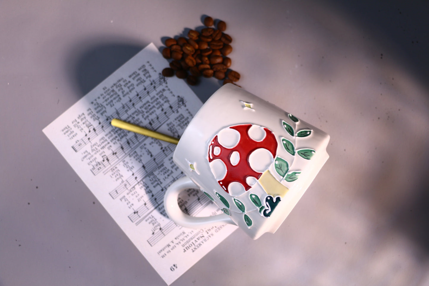Mushroom Ceramic Coffee Mug, Personalized Handmade Pottery Cup for Gifts