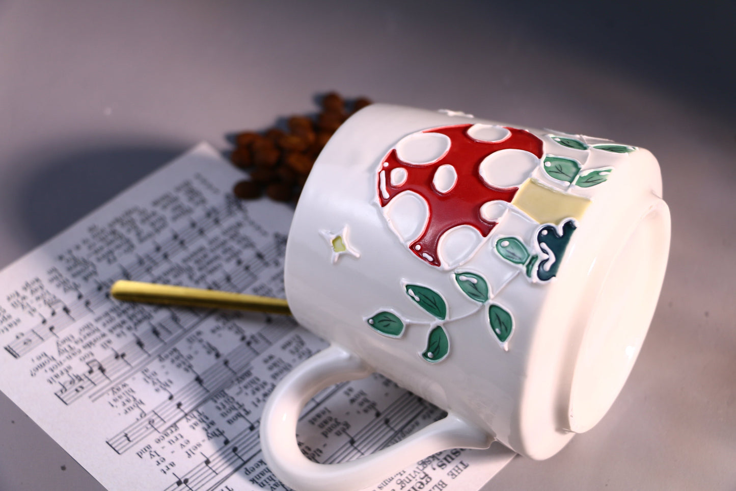 Mushroom Ceramic Coffee Mug, Personalized Handmade Pottery Cup for Gifts