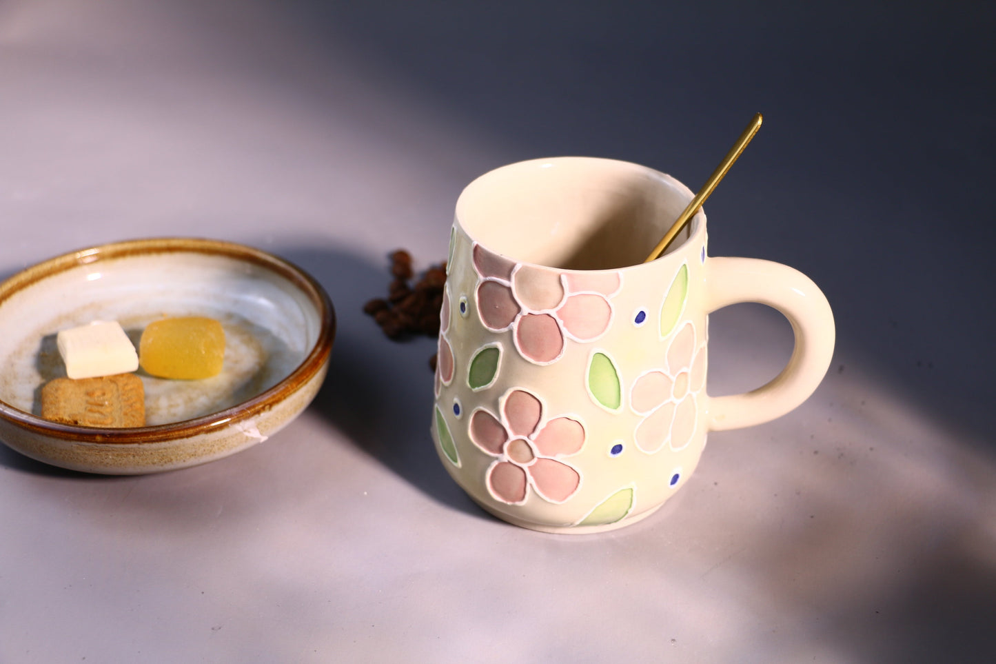 Floral Ceramic Coffee Mug, Personalized Handmade Ceramic Cup for Gifts