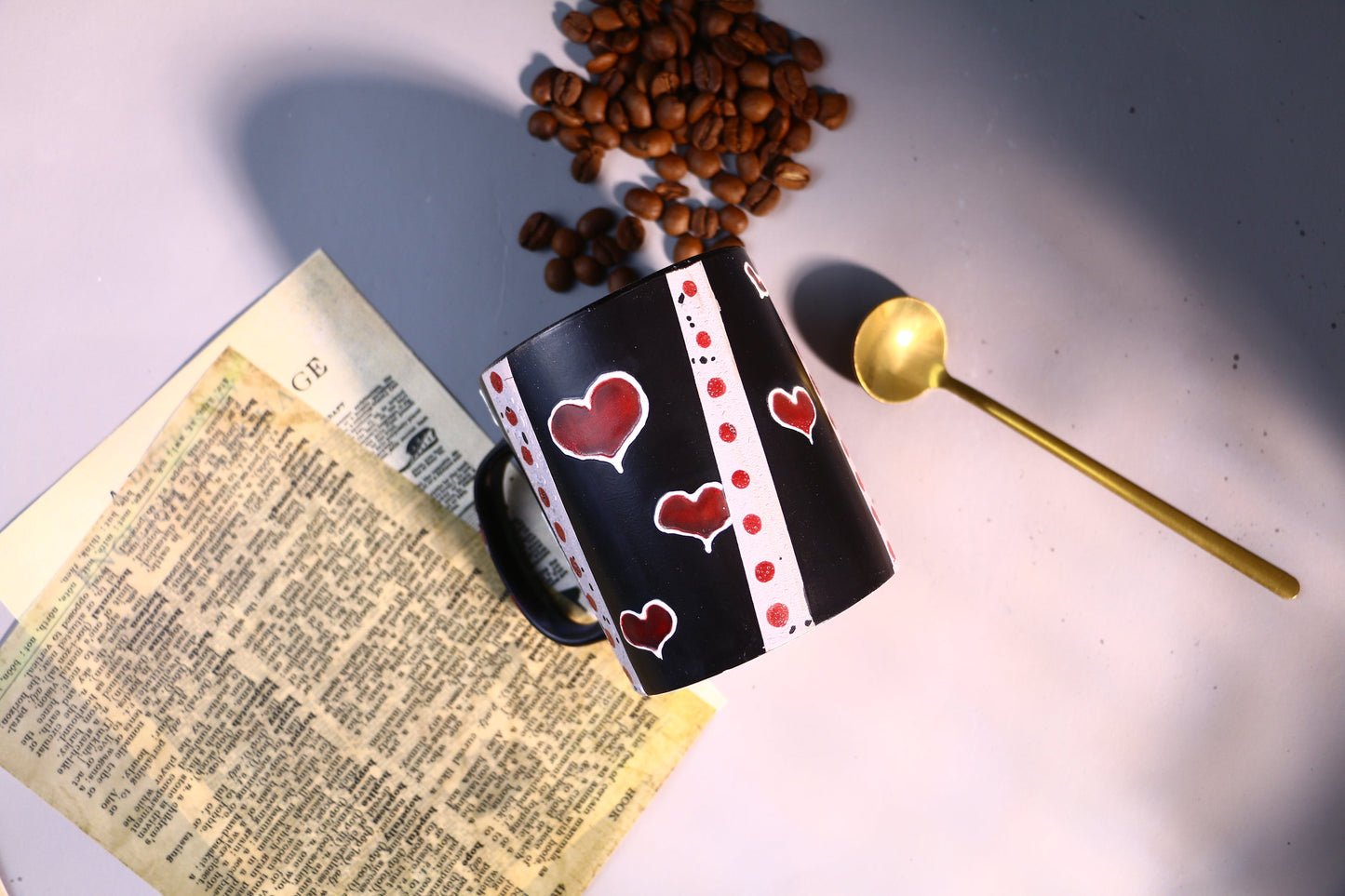 Handmade Heart Ceramic Mug, Personalized Handcrafted Black Pottery Cup for Gifts