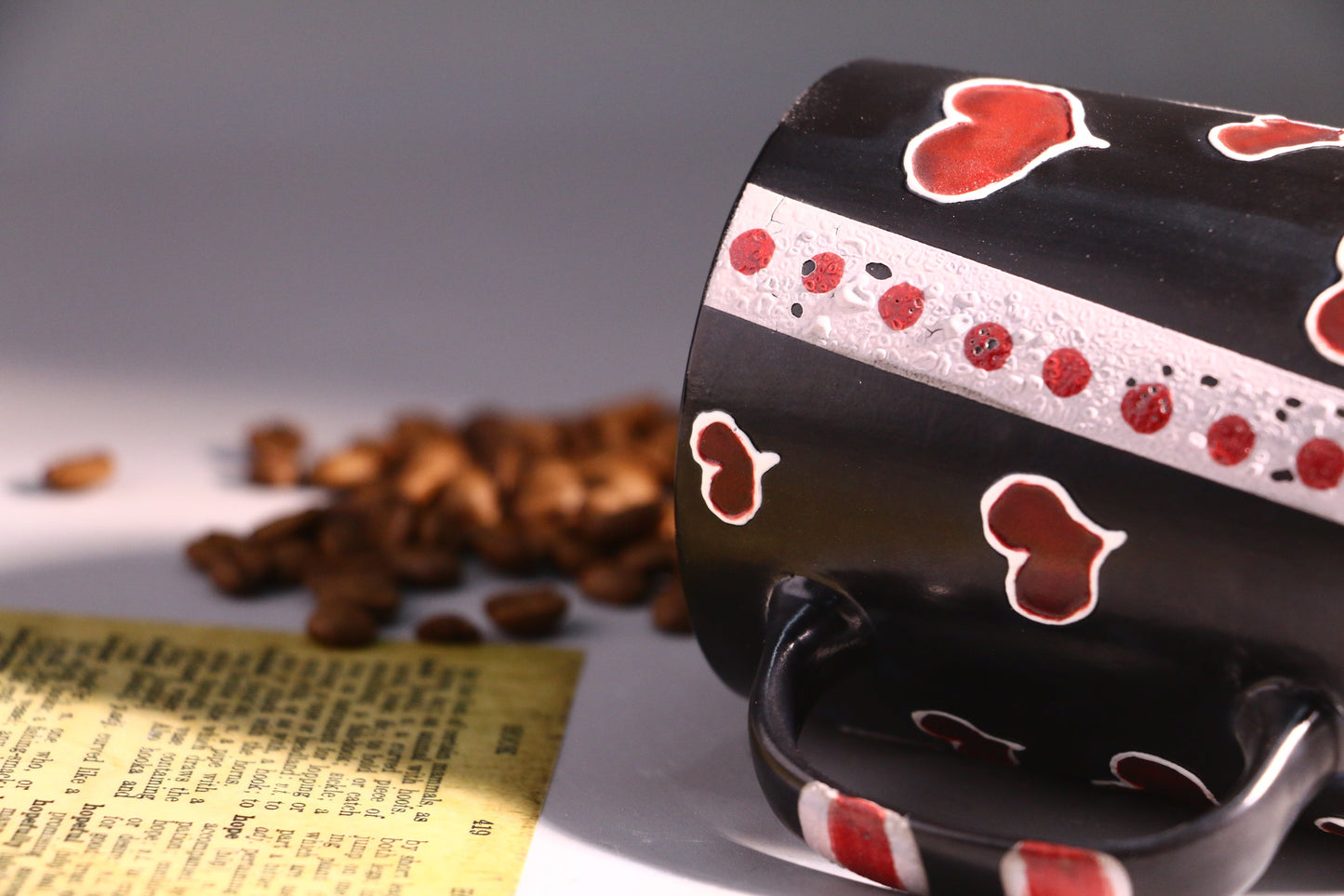 Handmade Heart Ceramic Mug, Personalized Handcrafted Black Pottery Cup for Gifts