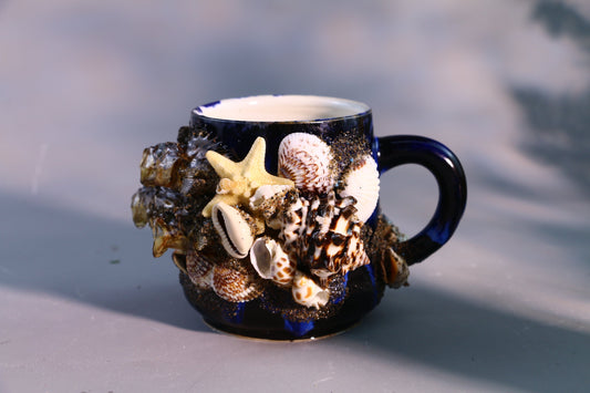 Sea Shell Ceramic Coffee Mug, Ocean Series Personalized Handmade Pottery Cup for Gifts