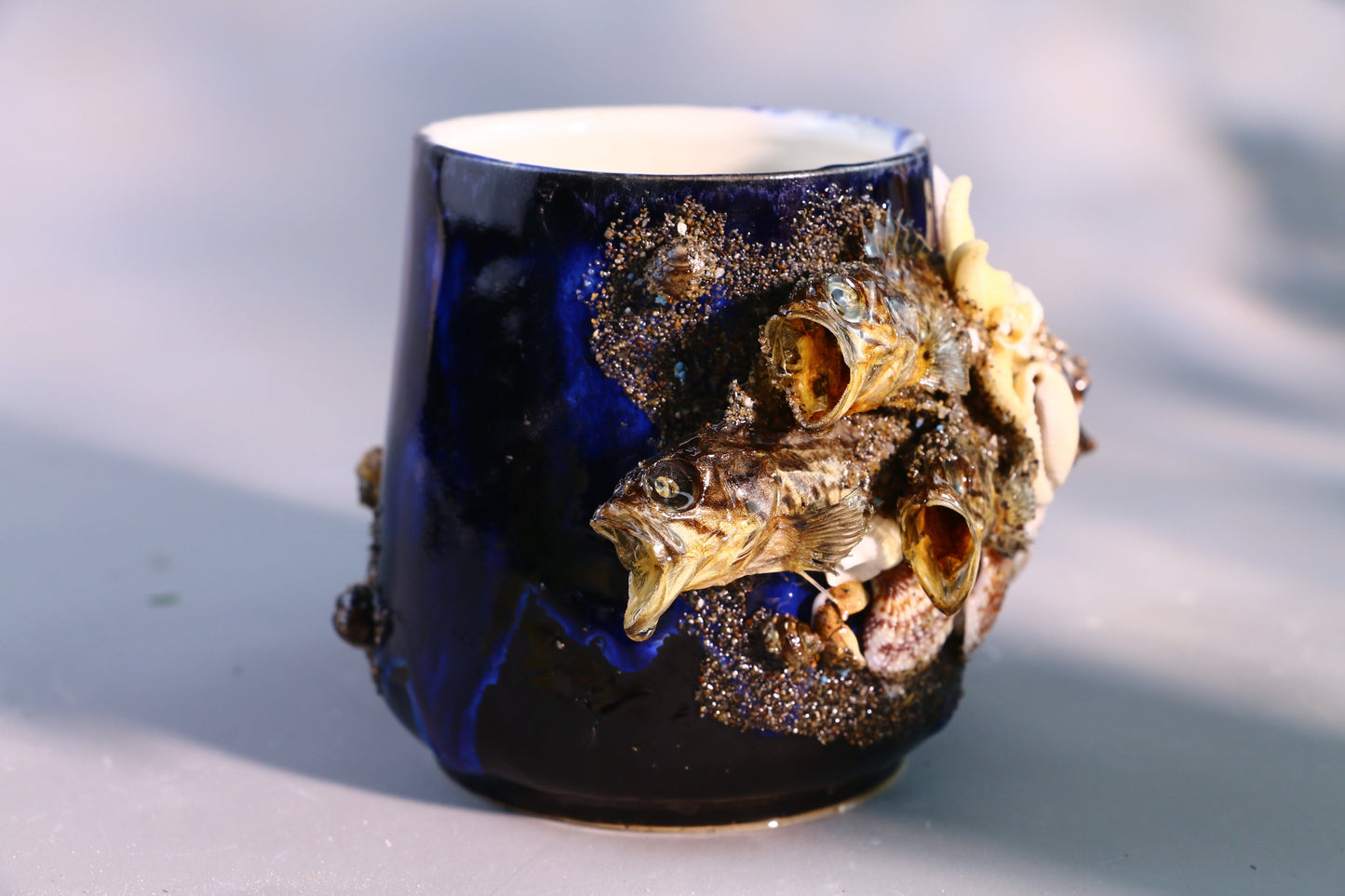 Sea Shell Ceramic Coffee Mug, Ocean Series Personalized Handmade Pottery Cup for Gifts