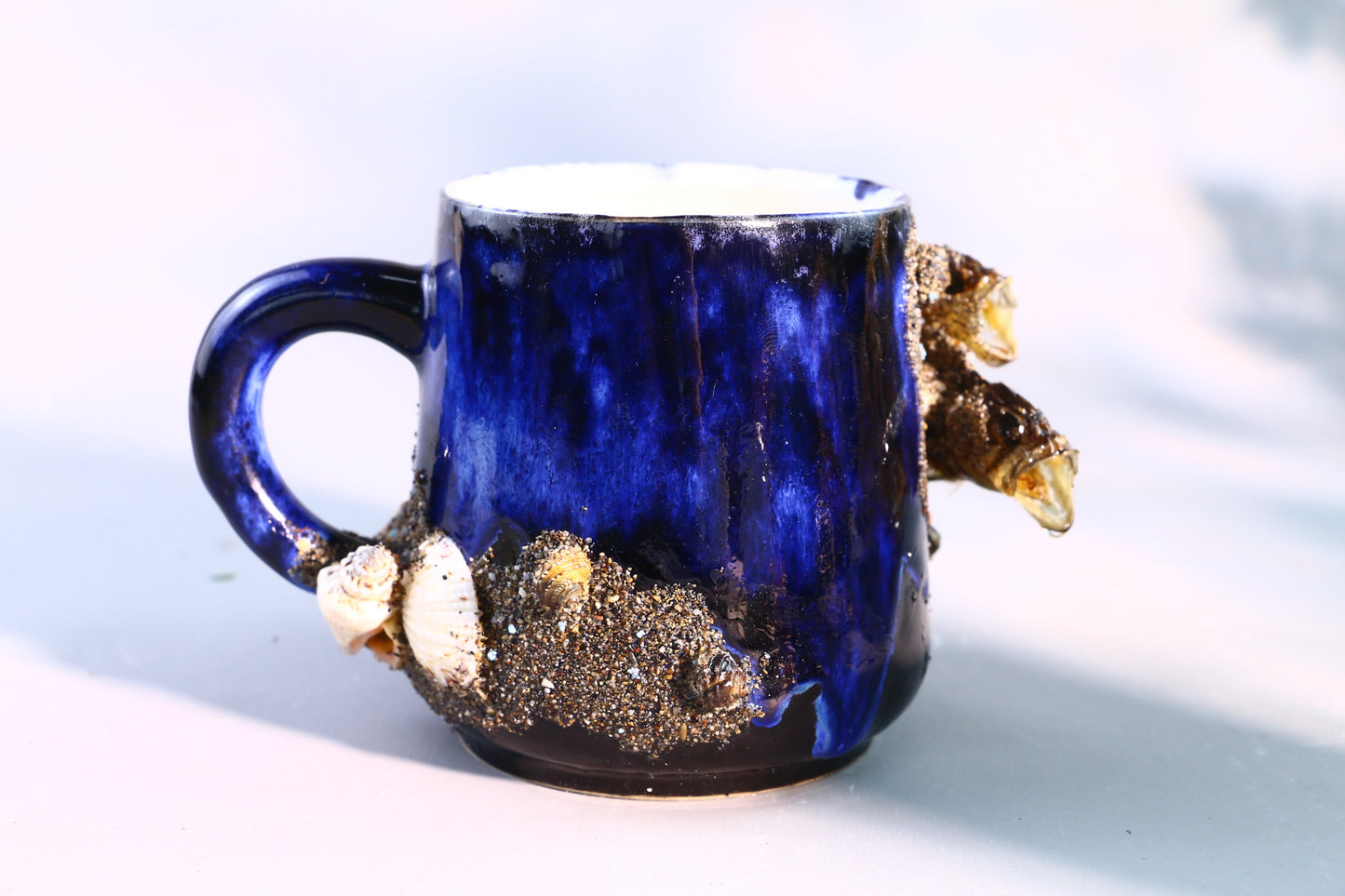 Sea Shell Ceramic Coffee Mug, Ocean Series Personalized Handmade Pottery Cup for Gifts