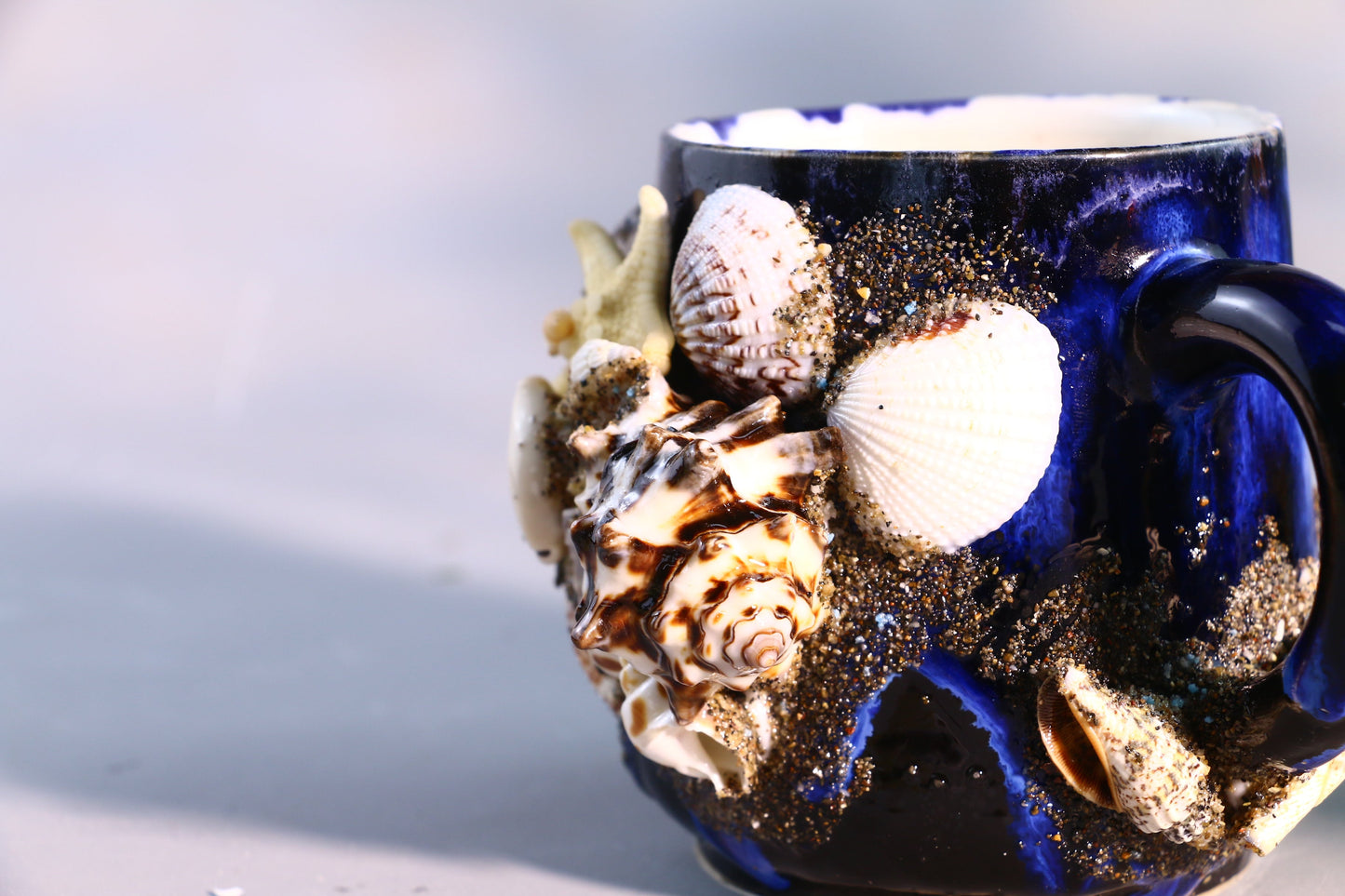 Sea Shell Ceramic Coffee Mug, Ocean Series Personalized Handmade Pottery Cup for Gifts