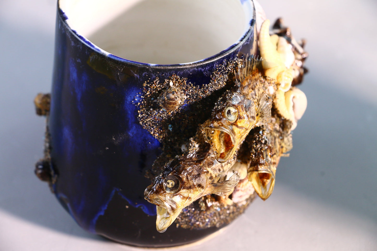 Sea Shell Ceramic Coffee Mug, Ocean Series Personalized Handmade Pottery Cup for Gifts