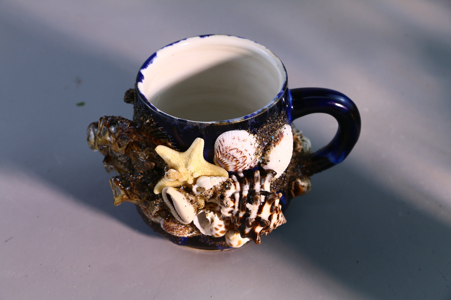 Sea Shell Ceramic Coffee Mug, Ocean Series Personalized Handmade Pottery Cup for Gifts