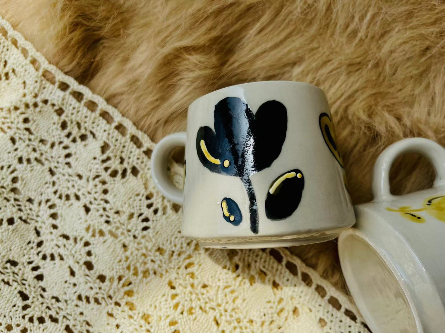 Hand-painted Floral Ceramic Coffee Mug, Personalized Handmade Pottery Mug for Gifts