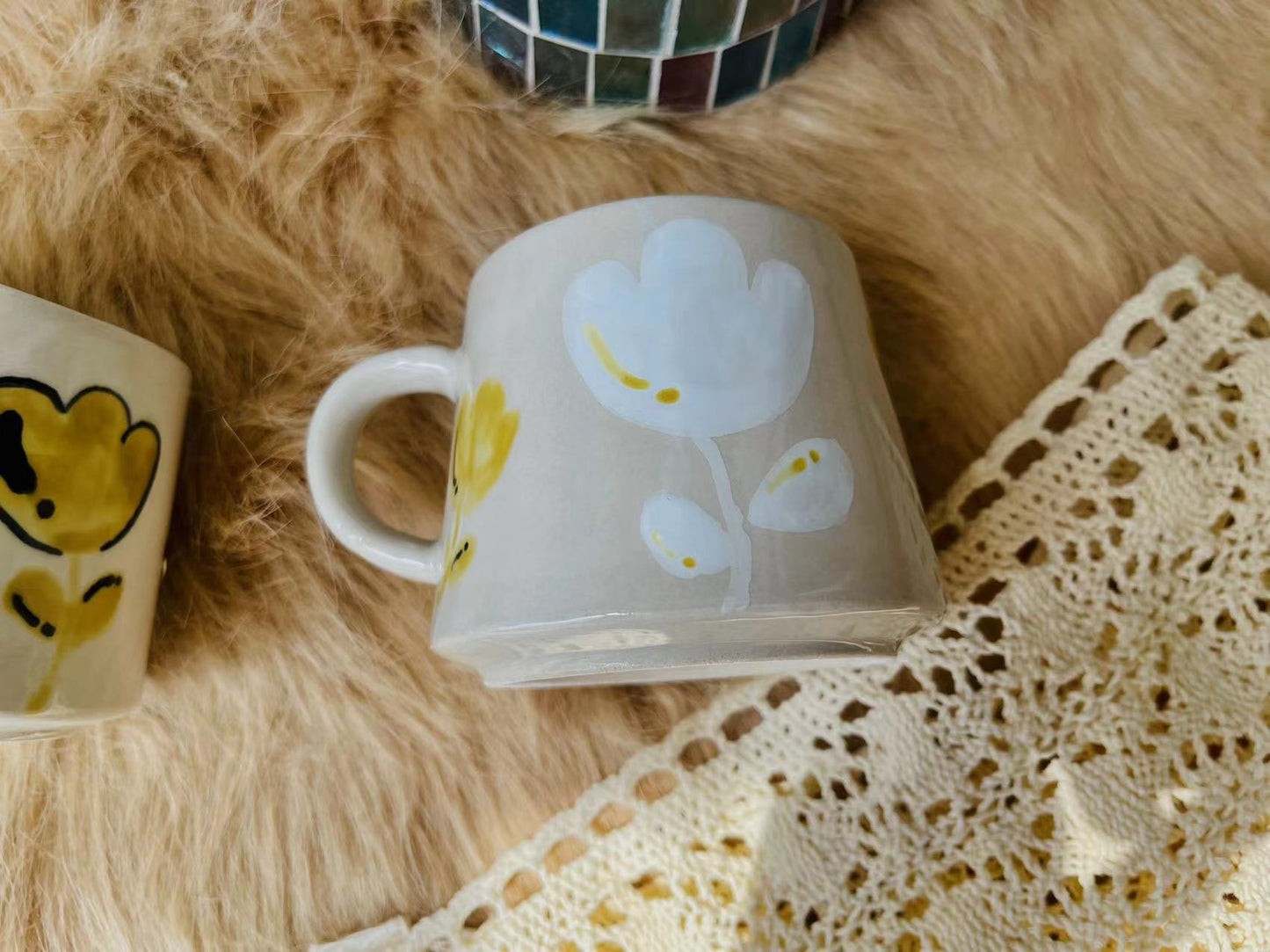 Hand-painted Floral Ceramic Coffee Mug, Personalized Handmade Pottery Mug for Gifts