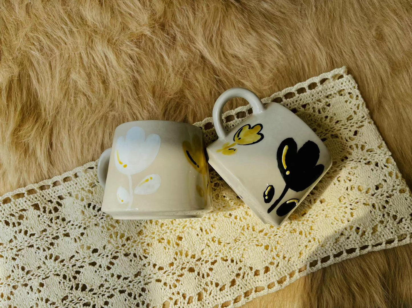 Hand-painted Floral Ceramic Coffee Mug, Personalized Handmade Pottery Mug for Gifts