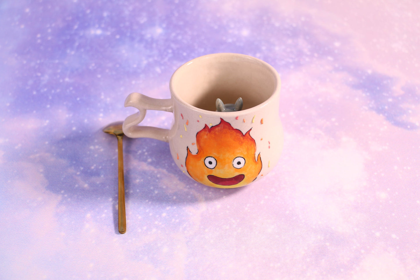 Handmade Fire Demon Character Cup, Totoro Inside Cup,  Unique Anime Gift