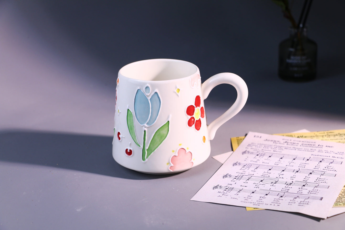 Floral Ceramic Coffee Mug, Personalized Handmade Pottery Cup for Heartwarming Gifts