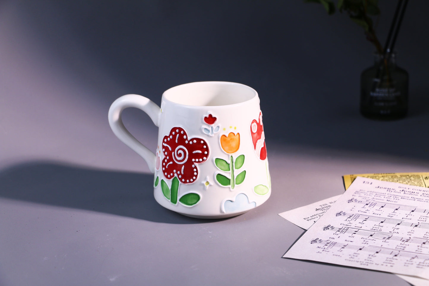 Floral Ceramic Coffee Mug, Personalized Handmade Pottery Cup for Heartwarming Gifts