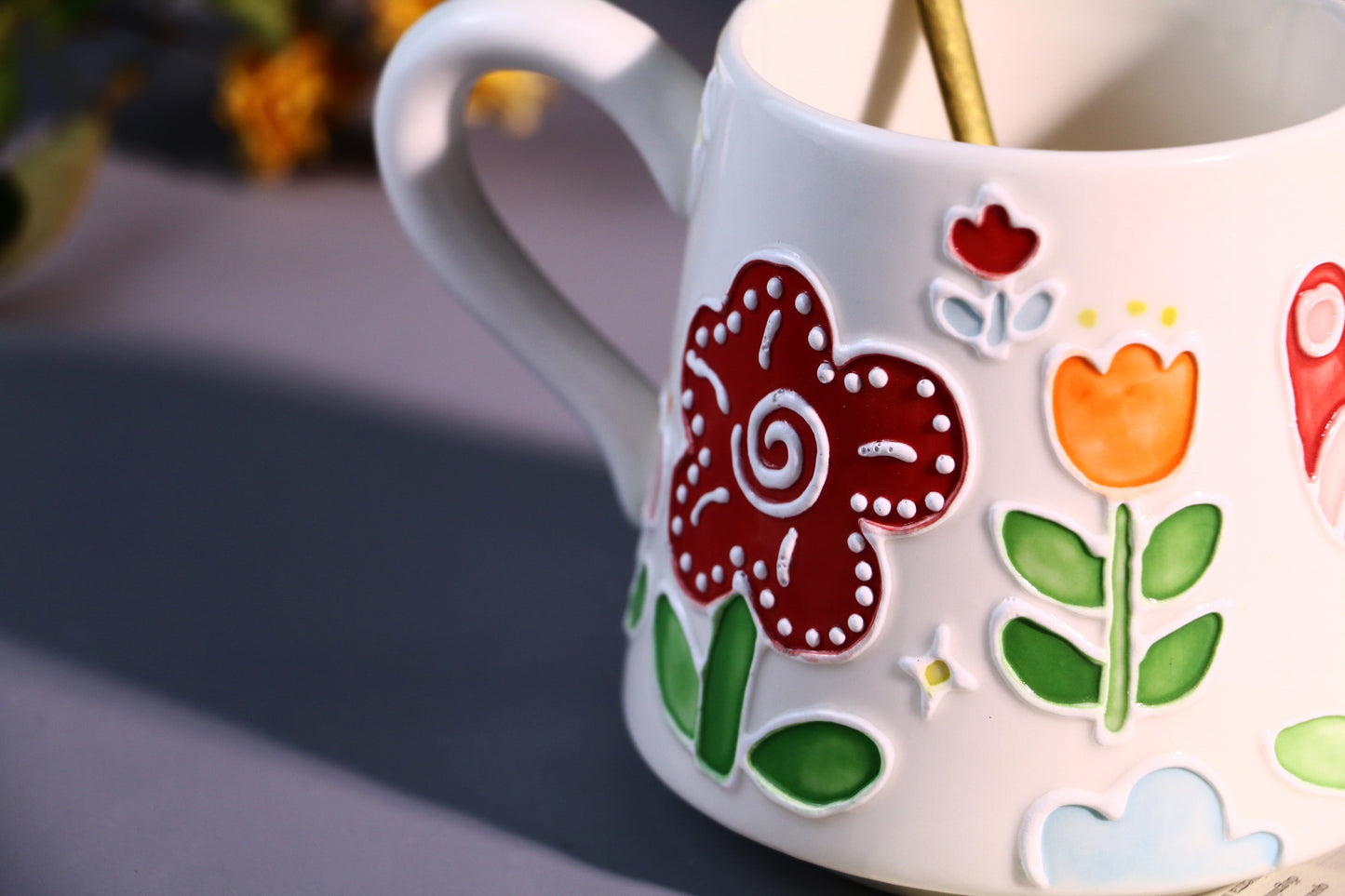 Floral Ceramic Coffee Mug, Personalized Handmade Pottery Cup for Heartwarming Gifts