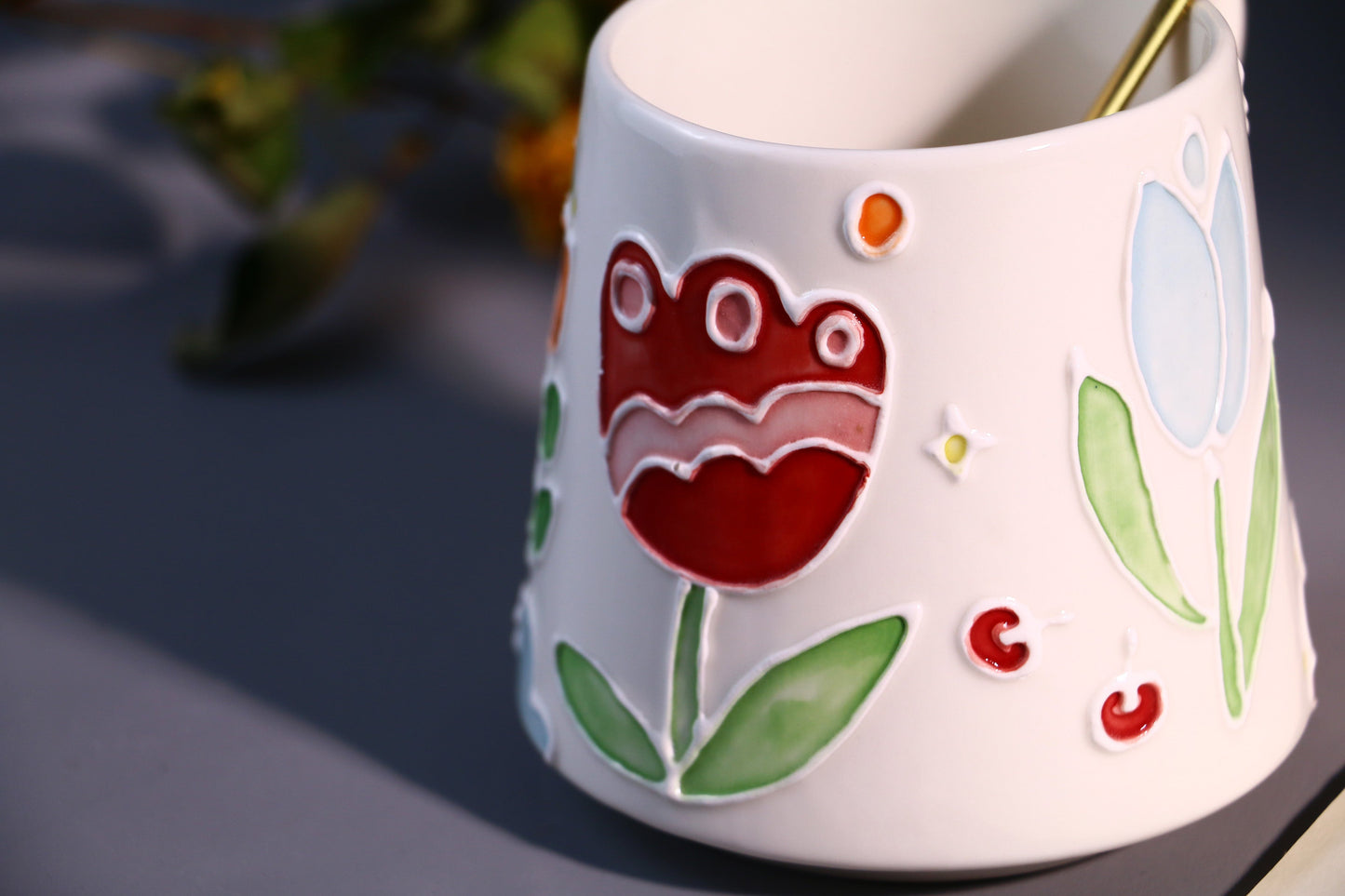 Floral Ceramic Coffee Mug, Personalized Handmade Pottery Cup for Heartwarming Gifts