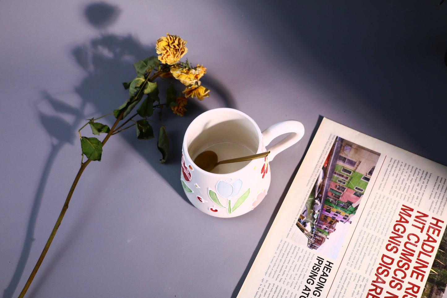 Floral Ceramic Coffee Mug, Personalized Handmade Pottery Cup for Heartwarming Gifts