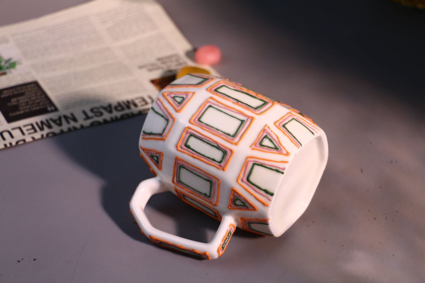 Geometric Figure Ceramic Coffee Mug, Hand-painted Lines Personalized Handmade Pottery Mug for Gifts