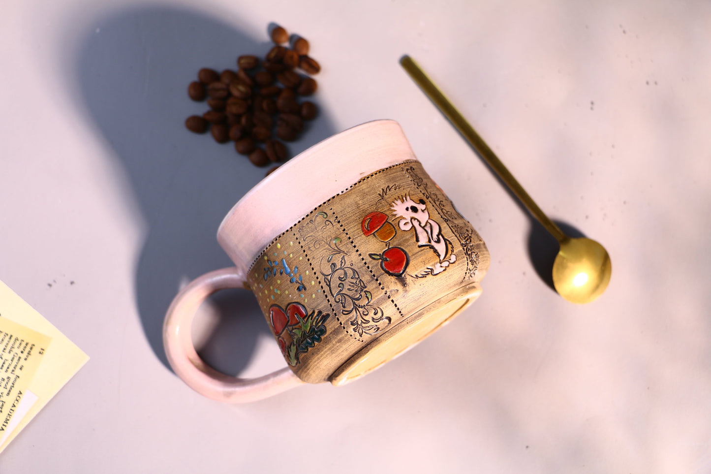 Natural Hand-painted Ceramic Coffee Mug, Floral Personalized Handmade Pottery Cup for Gifts