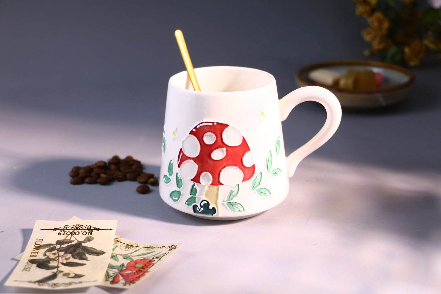 Mushroom Ceramic Coffee Mug, Personalized Handmade Pottery Cup for Gifts