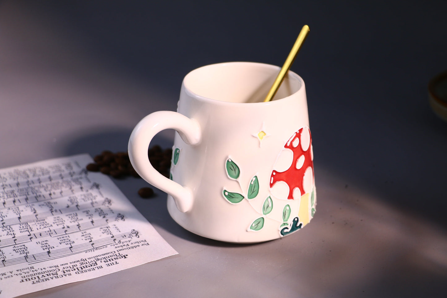 Mushroom Ceramic Coffee Mug, Personalized Handmade Pottery Cup for Gifts