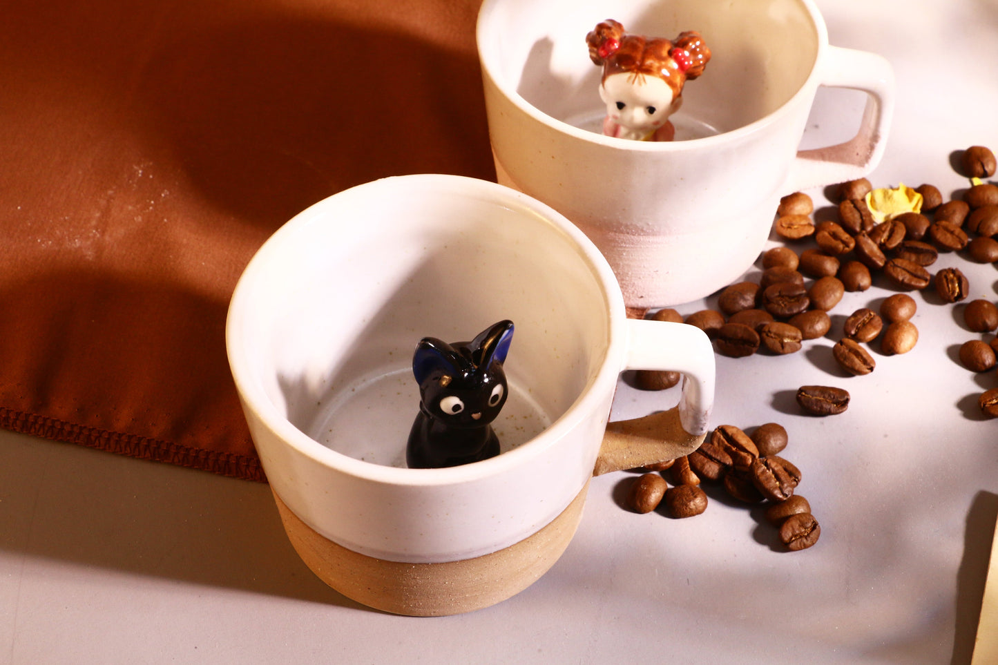 Jiji & Mei Handmade Anime Ceramic Mug, Character Inside Mug for Gifts