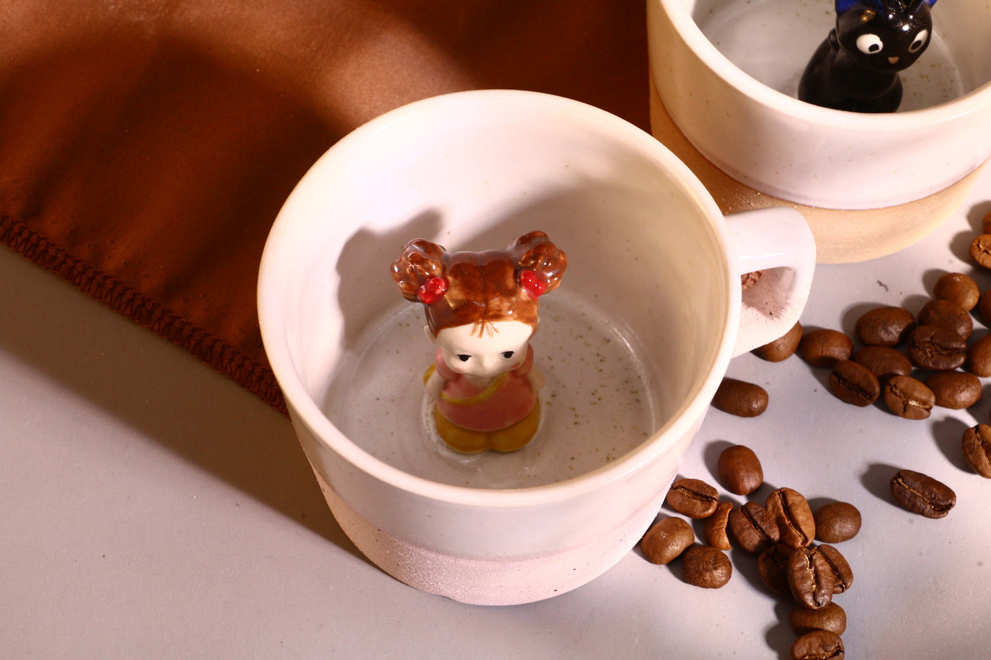 Jiji & Mei Handmade Anime Ceramic Mug, Character Inside Mug for Gifts