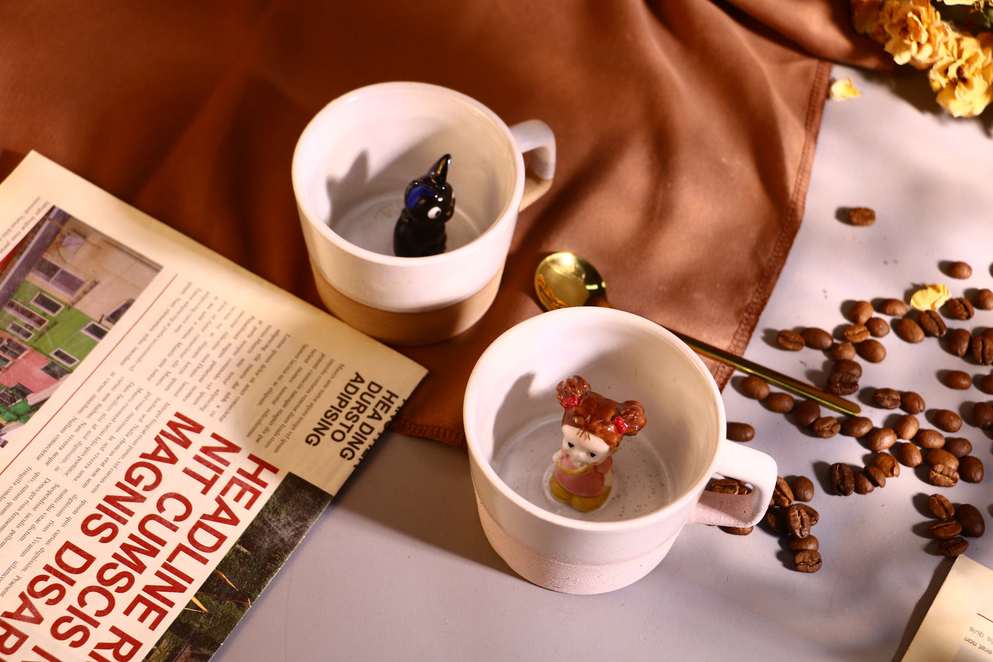 Jiji & Mei Handmade Anime Ceramic Mug, Character Inside Mug for Gifts